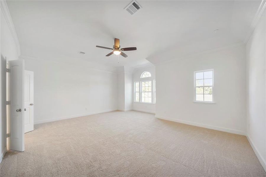 The Primary Bedroom, which features an abundance of light, is extremely spacious. The bedroom comfortably fits a king-sized bed and still allows plenty of room to play with.  (Sample photos of a completed Gibraltar floor plan. The image may feature alternative selections and/or upgrades.)