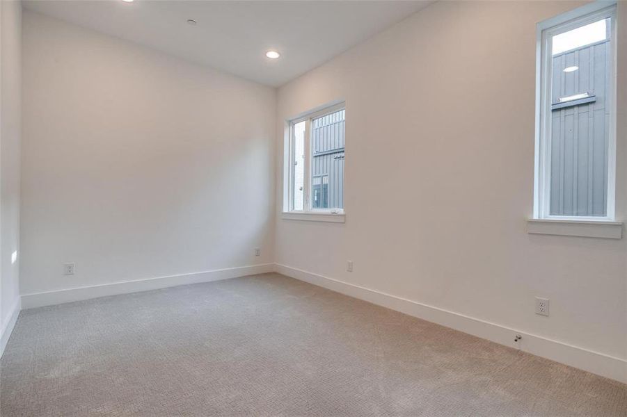 Carpeted spare room featuring a wealth of natural light