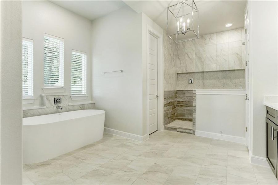 The owner bath has a beautiful freestanding tub and spacious walk-in shower.