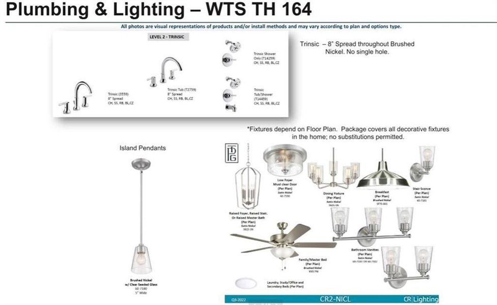 Lighting package, including glass pendant lights above kitchen island.