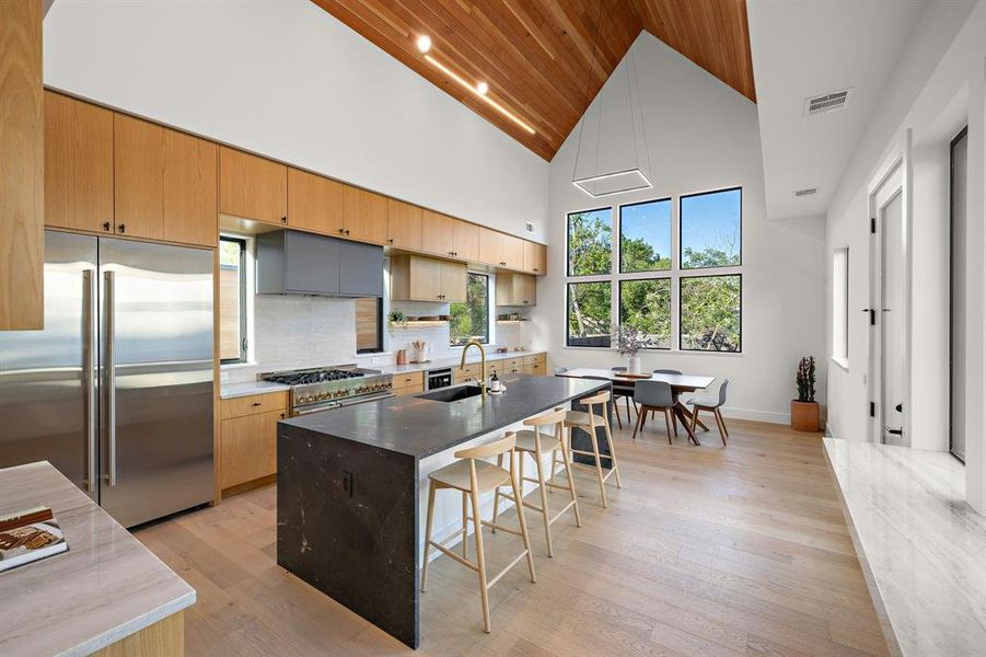 18 ft. cathedral ceilings clad with Douglas Fir vertical grain wood