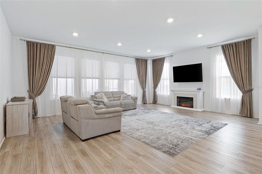 Spacious living room with European custom shades