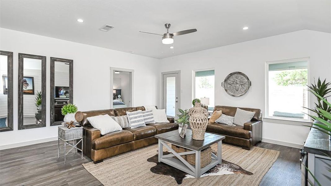 This home is amazing for all your entertaining for how open this floor plan is! High Ceilings, Wall of Windows looking out to your wonderful Covered Patio! **Image Representative of Plan Only and May Vary as Built**