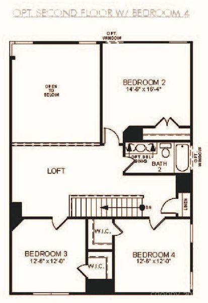 Optional Bedroom 4 layout has been selected and also features a jack and jill bath between beds 3 & 4