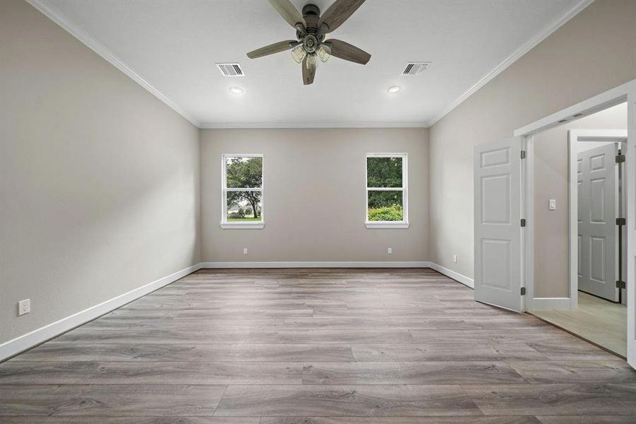 Primary Bedroom, 16 x 16, with 52" Hunter ceiling fan