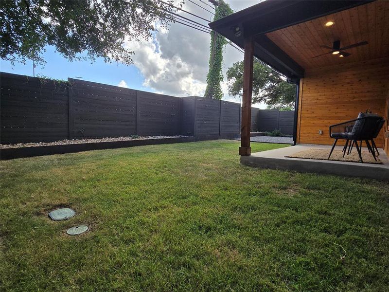 Full irrigation system is installed for the back yard with a smart Rachio controller.