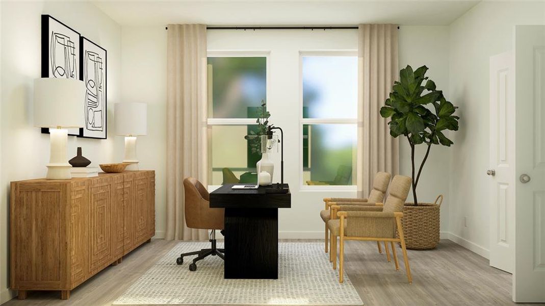 Sitting room with light hardwood / wood-style floors