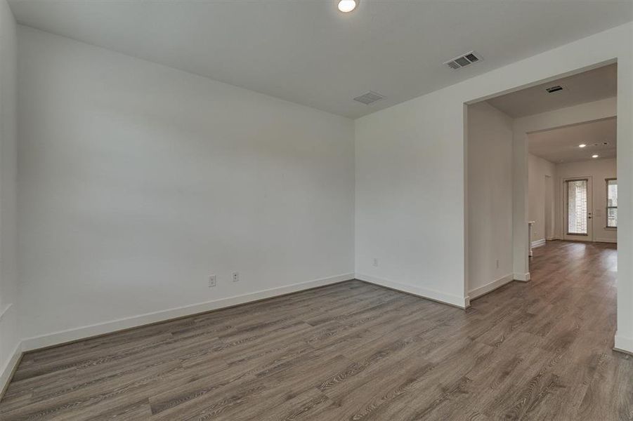 A perspective looking towards the main living area.