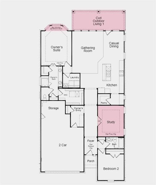 Floor Plan - Structural options added include: covered outdoor living, bay window in the primary bedroom, and study in place of a formal dining room