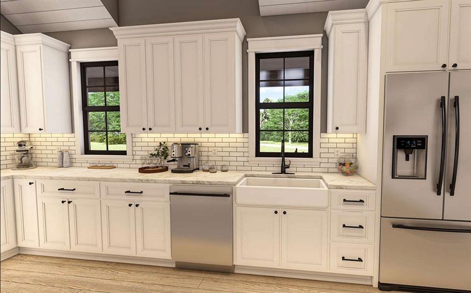 Great view of your backyard from the sink with granite counter tops