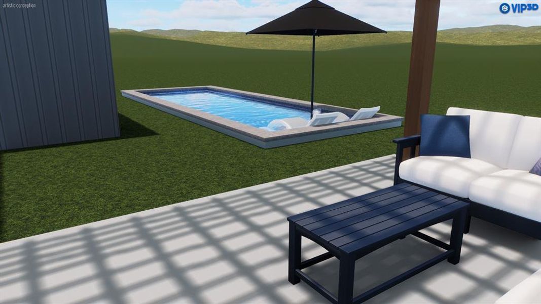 Rendering of what pool and outdoor living area will look like when completed.