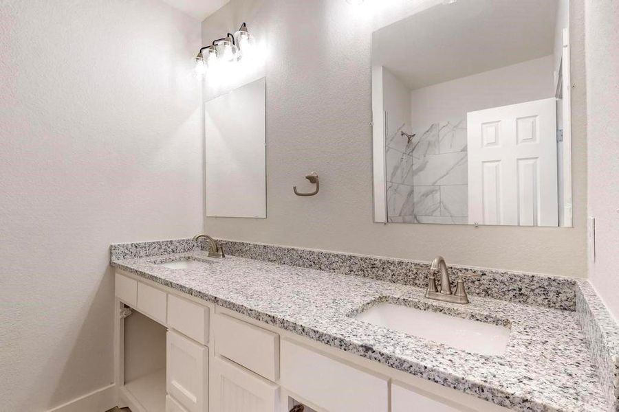 Bathroom featuring dual bowl vanity