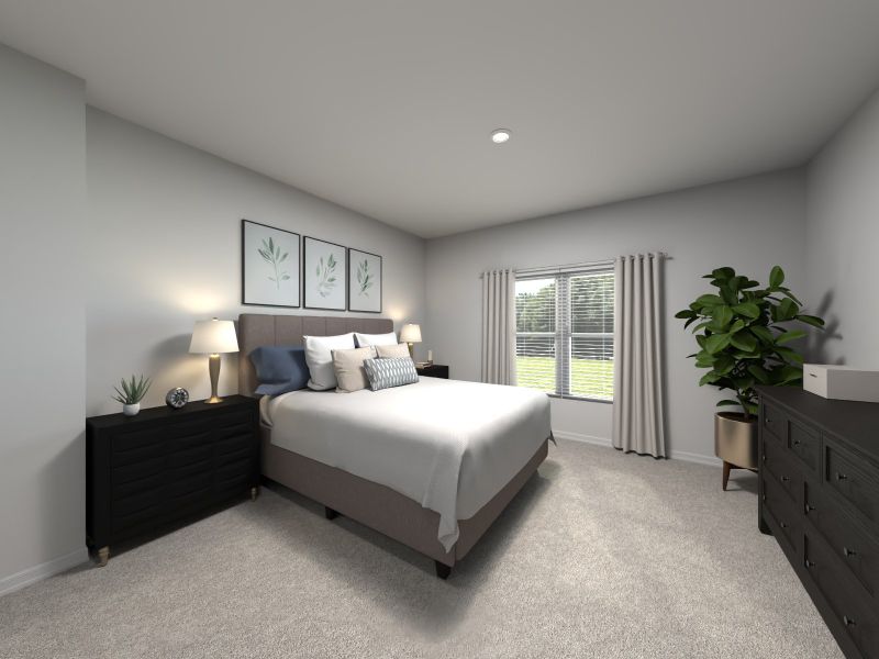 Virtual rendering of primary bedroom in Everett floorplan