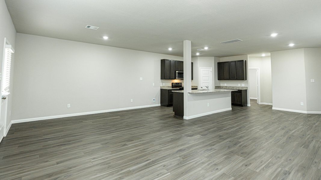 Family Room to Dining Area and Kitchen