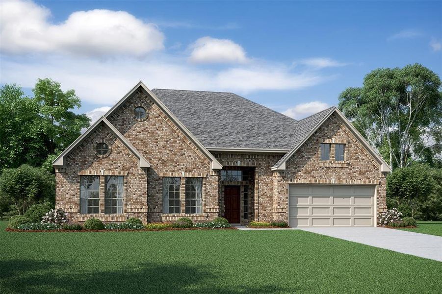 Stunning Sameul home design by K. Hovnanian® Homes with elevation C in beautiful Waterstone on Lake Conroe. (*Artist rendering used for illustration purposes only.)