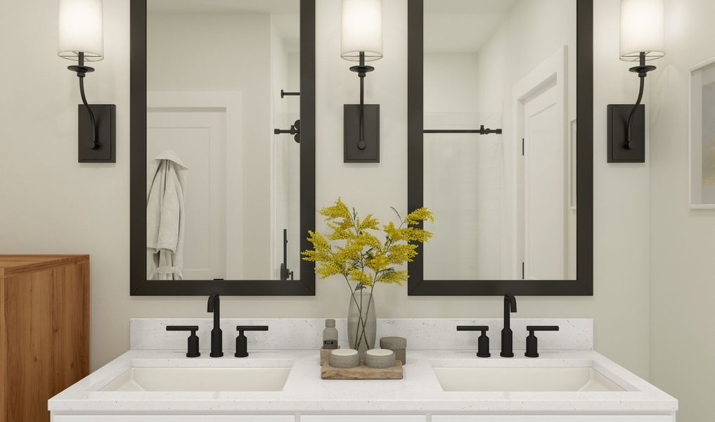 Primary bath with matte black finishes