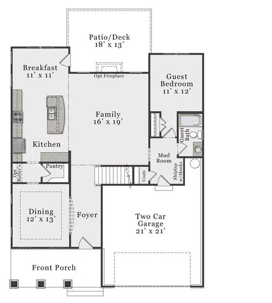 Craftsman Optional - First Floor with Fireplace