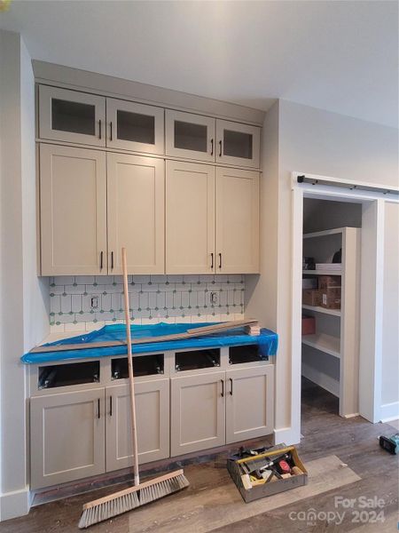 Sample pic from another build - Built in Buffet in Kitchen with Glass top cabinets