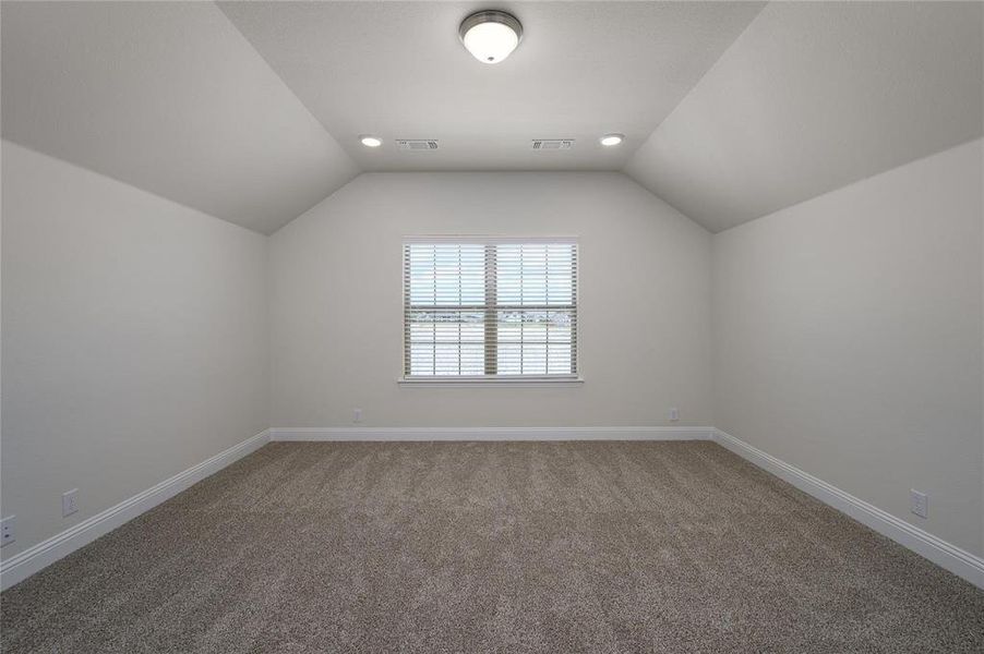 Bonus room featuring carpet and lofted ceiling