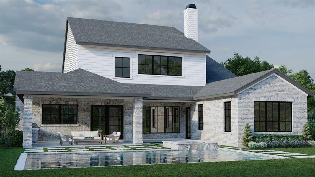 Setup an appt with builder to master plan your outdoor living space. Pool rendering provided as a courtesy by builder and pool not included in sale price. Photo rendering.