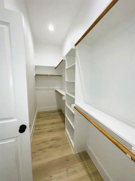 Spacious closet with light wood-type flooring