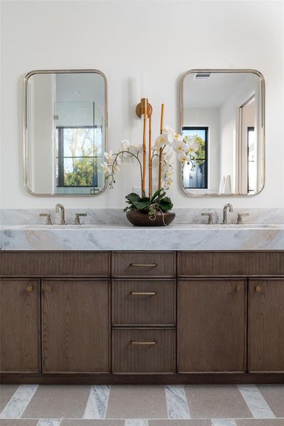 Reeded cabinetry is an extra flourish to remind you this bathroom is special.