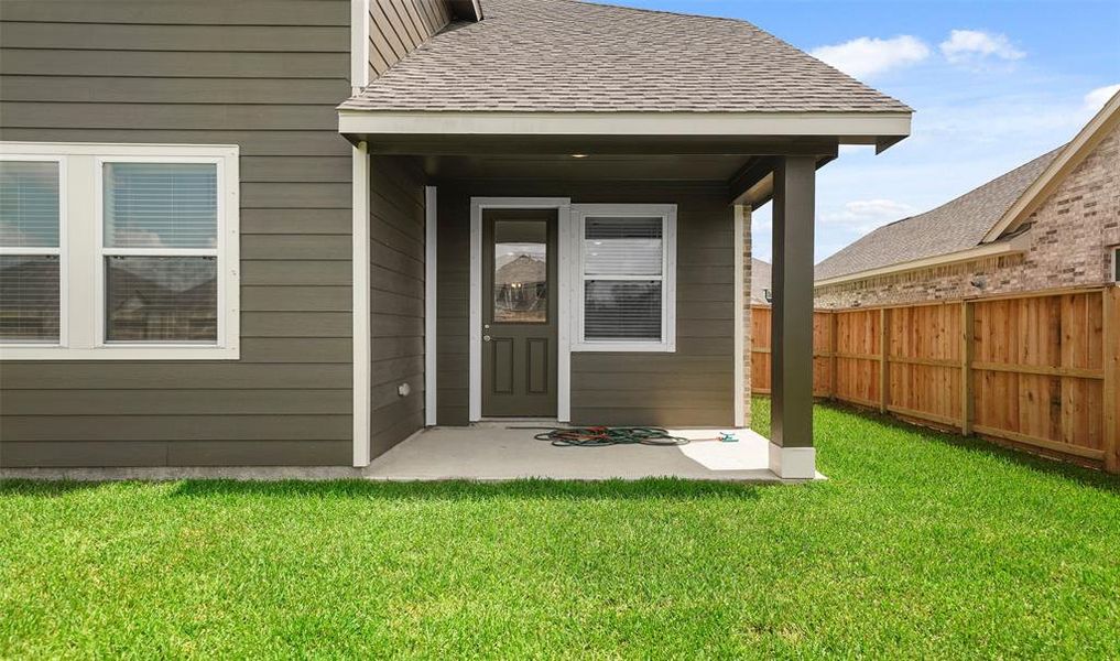 Covered patio in backyard