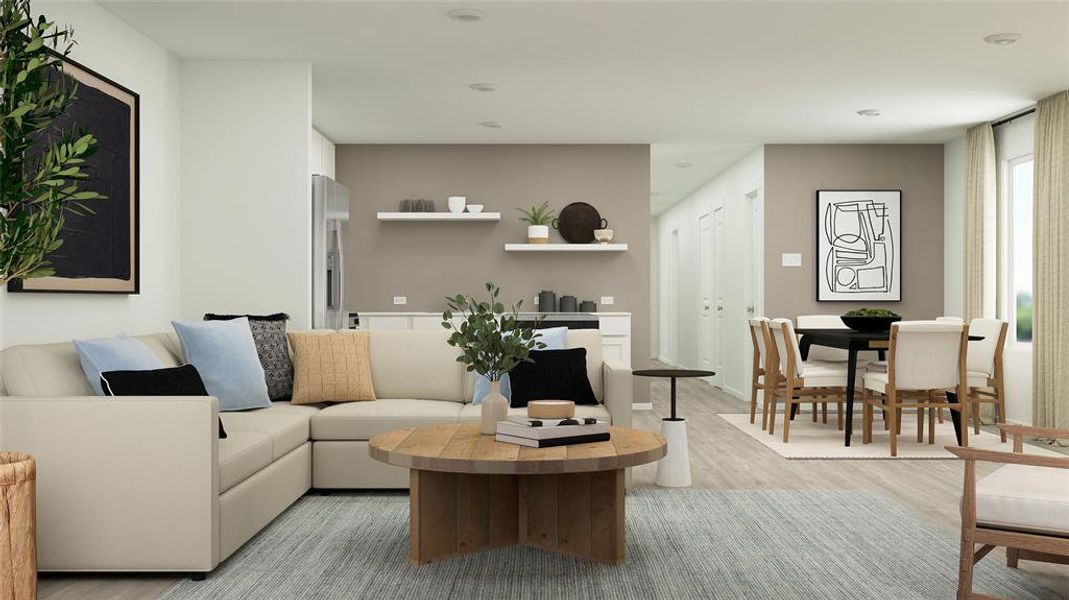 Living room with light hardwood / wood-style flooring