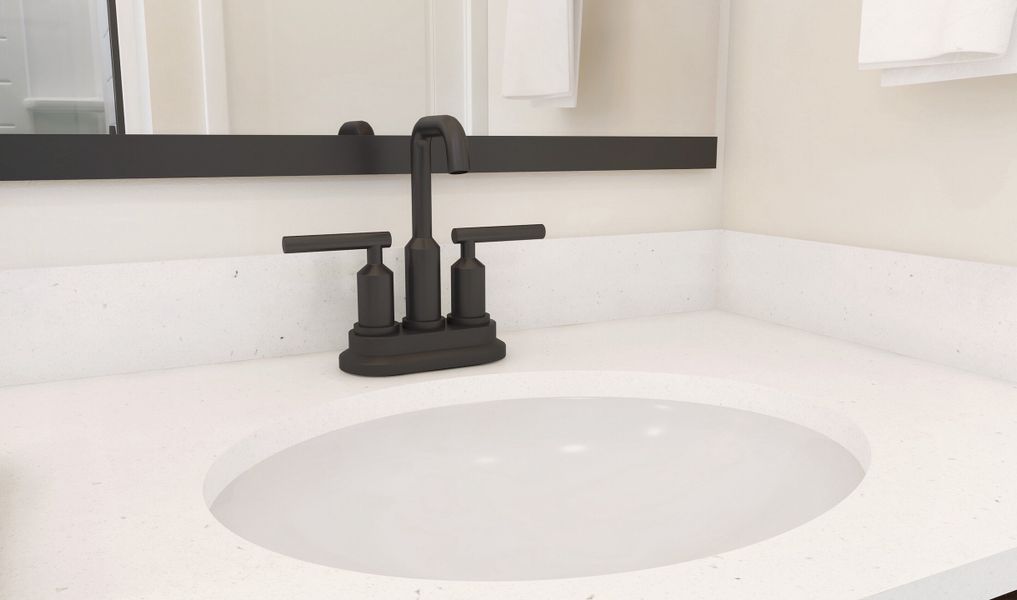 Circle sinks in primary bath and hall baths