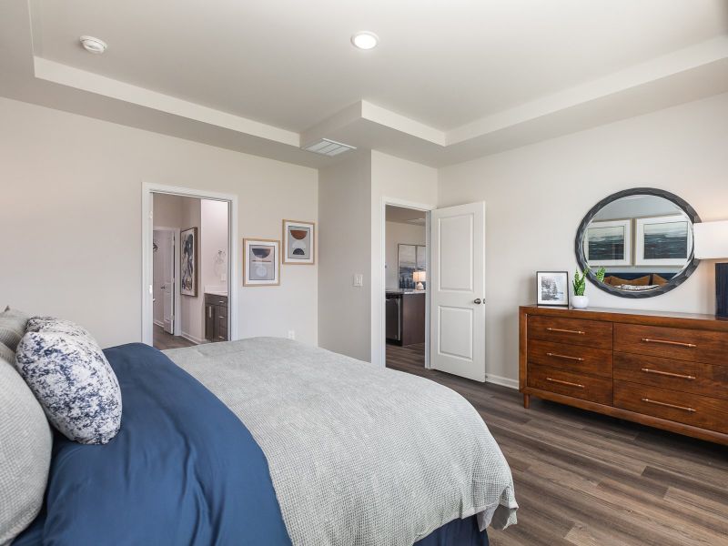 Primary bedroom in the Chandler floorplan at a Meritage Homes community in Angier, NC.