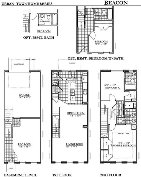Beacon Plan with Lower Level Rec Room-1 Car Garage