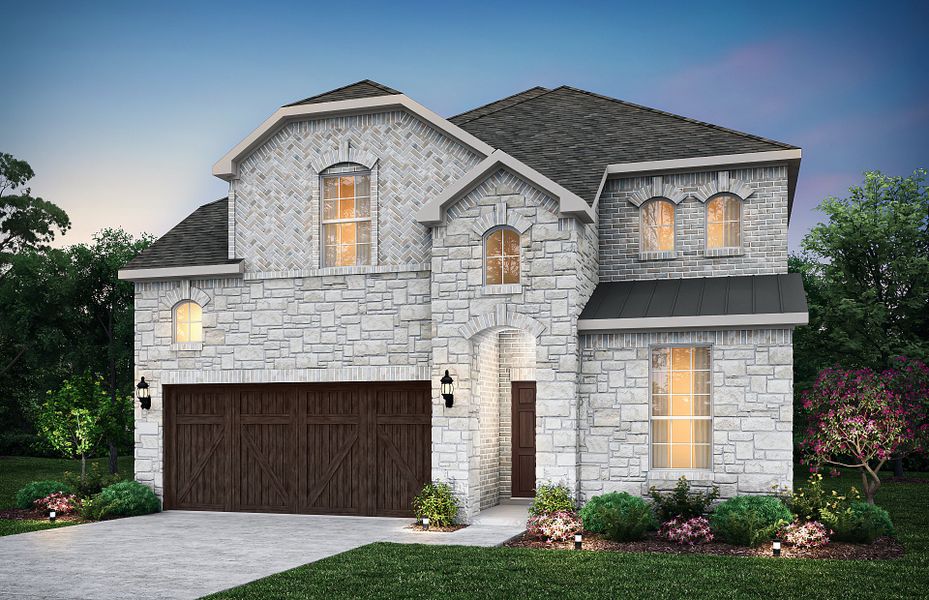 The Riverdale, a two-story home with 2-car garage, shown as Home Exterior I