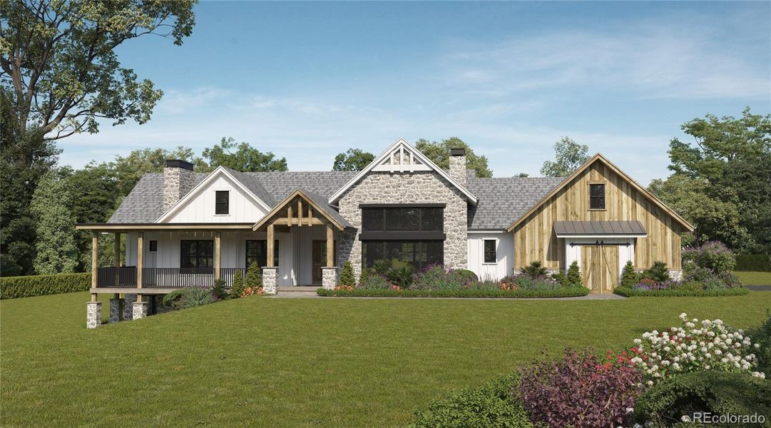 Front view - rendering. Hunsley Road by Nicholas Custom Homes. Farmhouse architecture.