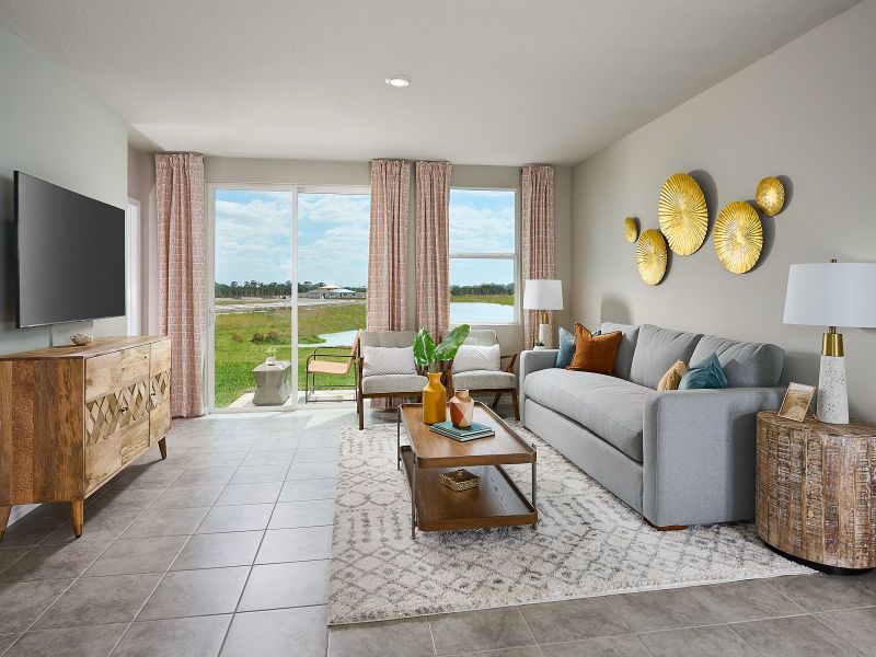 Great room in Yellowstone model at Salt Meadows in Parrish.