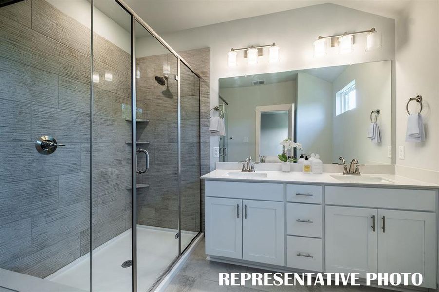 An owner's bath with plenty of style and space for two.   REPRESENTATIVE PHOTO VIRTUALLY STAGED