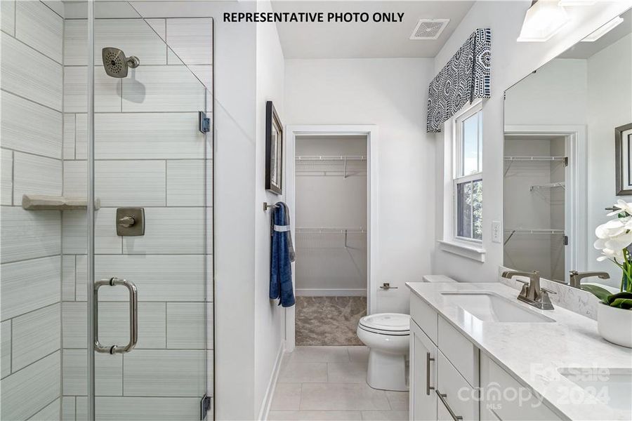 Walk In Shower with Dual Sinks and Large Closet in the Owners Suite.  Illustrative purposes only.