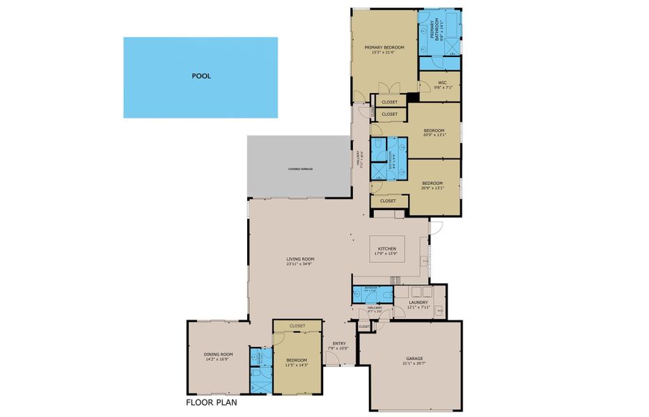 The large lot allows all rooms to be on one level