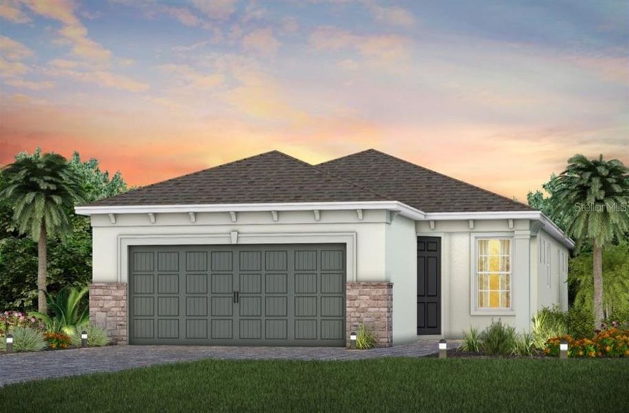 Contour Home Design - Florida Mediterranean with Stone Elevation. Artist rendering for this new construction home. Pictures are for illustration purposes only. Elevations, colors and options may vary.