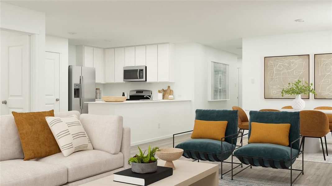 Living room with light hardwood / wood-style floors