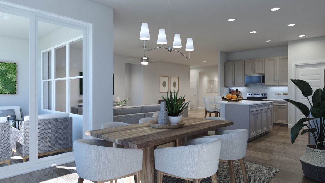 Dining Area, Kitchen and Great Room | Palisade | Courtyards at Waterstone | New homes in Palm Bay, FL | Landsea Homes