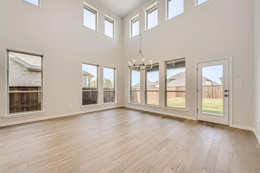 Living area with soaring ceiling