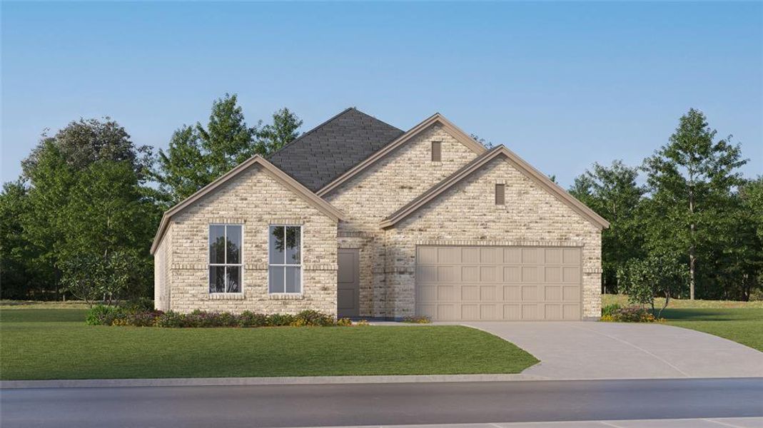 Craftsman-style house with a front yard and a garage