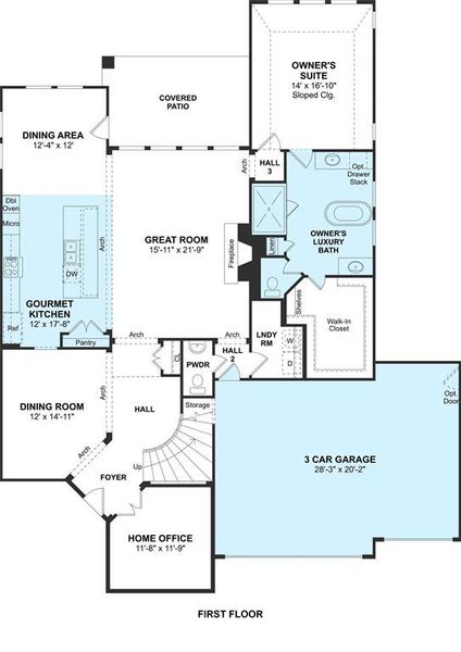 The Andrew floor plan by K. Hovnanian Homes. 1st Floor shown. *Prices, plans, dimensions, features, specifications, materials, and availability of homes or communities are subject to change without notice or obligation.
