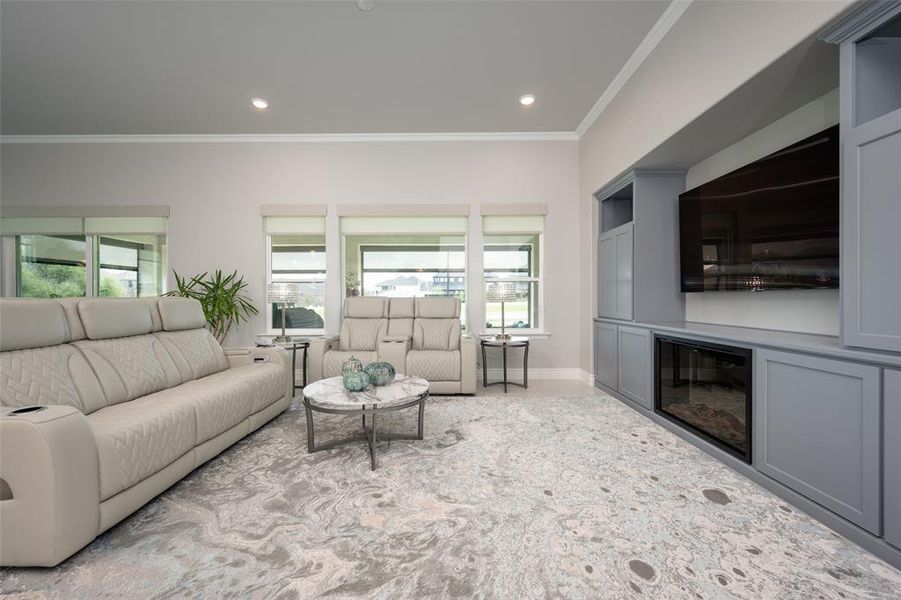 Living room overlooking covered patio