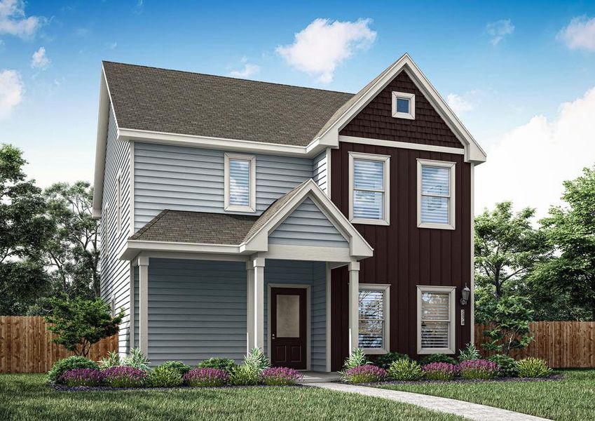 Elevation rendering of the beautiful two-story Camellia plan.