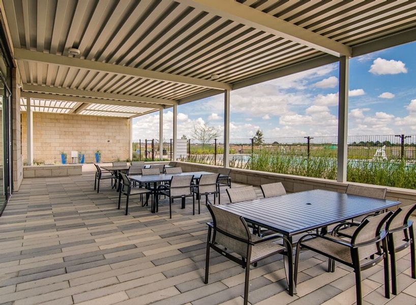 The outdoor sitting area within the clubhouse provides a great space to sit back and relax and enjoy the outdoors.