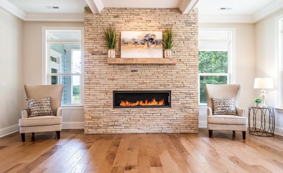 Family Room with Contemporary Fireplace