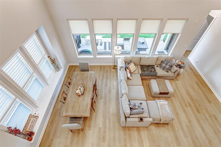 Take in the view of the main living space from the large game room.