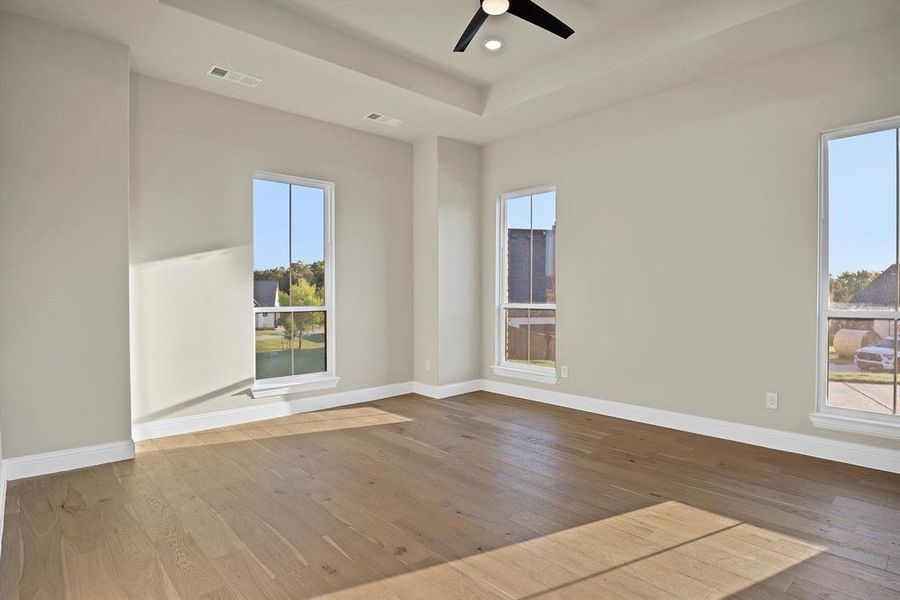 Unfurnished room with light hardwood / wood-style floors and a healthy amount of sunlight