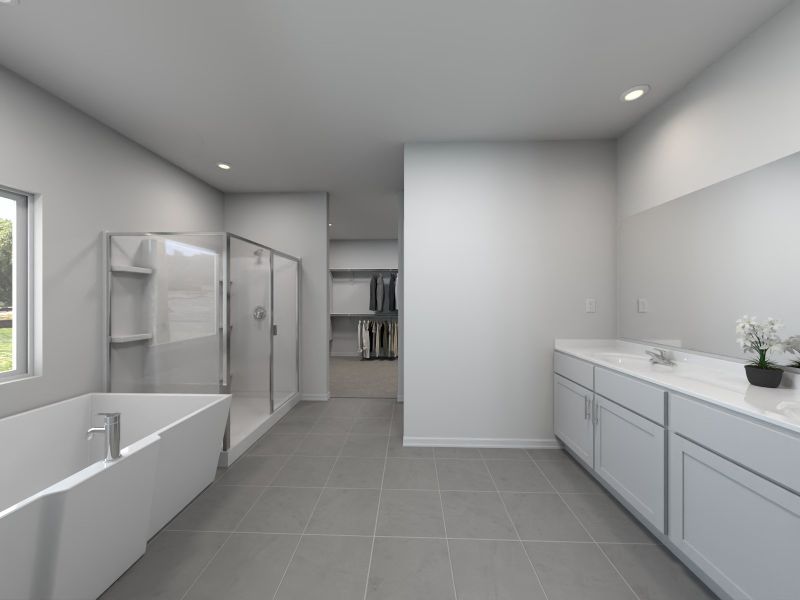 Virtual rendering of primary bathroom in Lennon floorplan